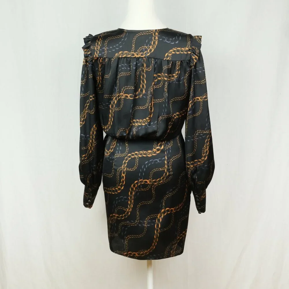 L'Academie Joyce Mini Dress Chain Print Black Size XS  Fashionable Party Look - Picture 9 of 12